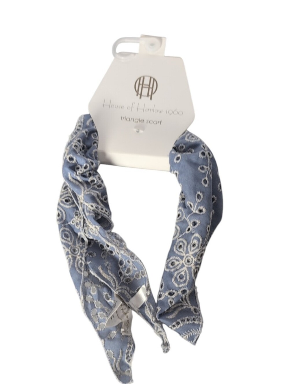 House of Harlowe 1960 Blue Eyelet Triangle Scarf
